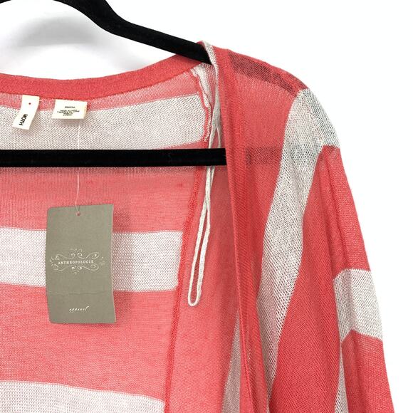 Anthropologie Moth Wrap Cardigan Sweater Womens Sz S/M Coral White Stripe NEW - Picture 3 of 7
